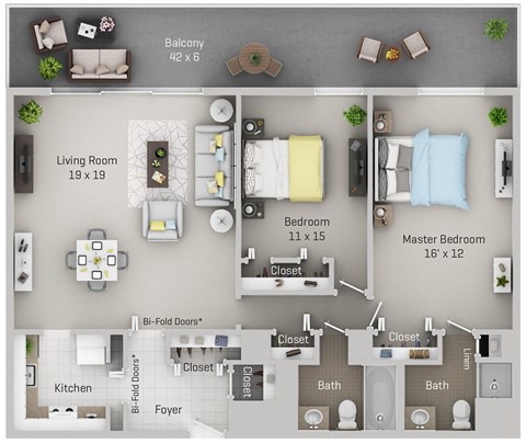 Floor plan for 2 beds, 2 baths, 1150 sqft